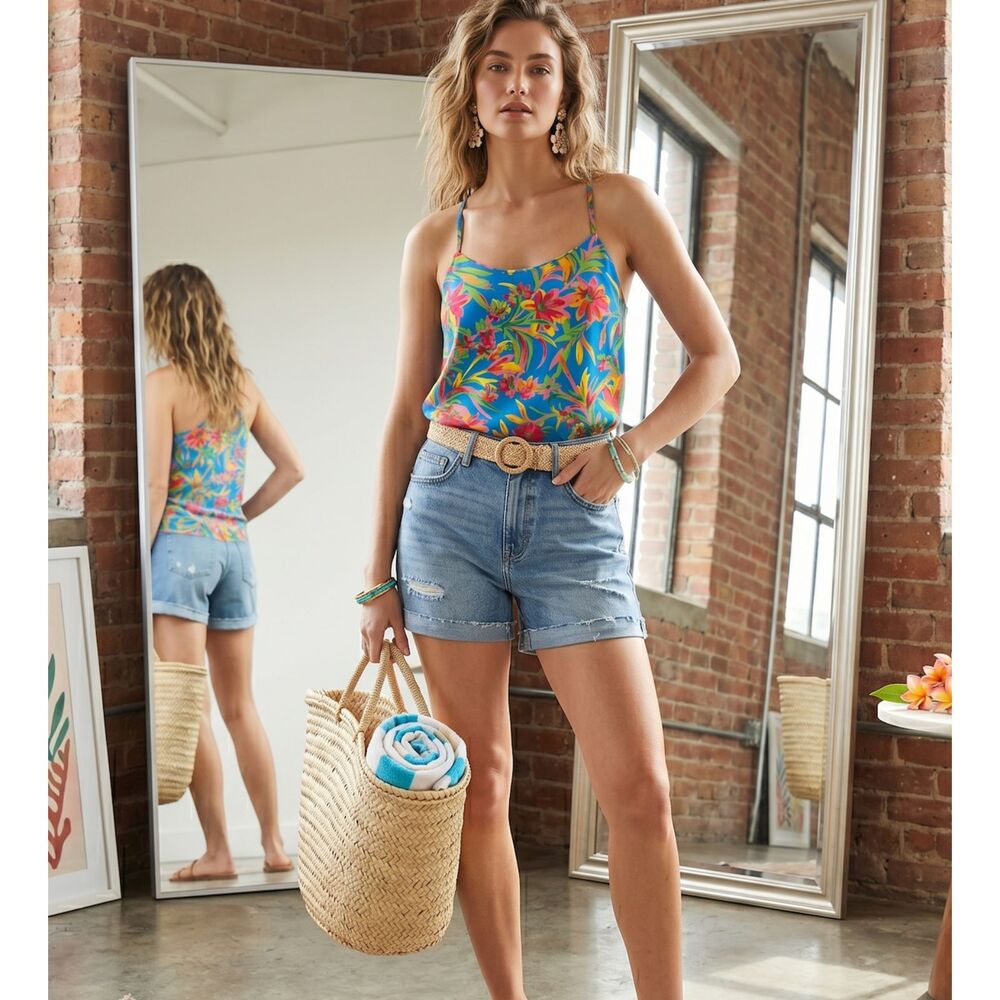 J. Crew Tropical Floral Racerback Cami Top | Vacation Coastal Dopamine | size 2